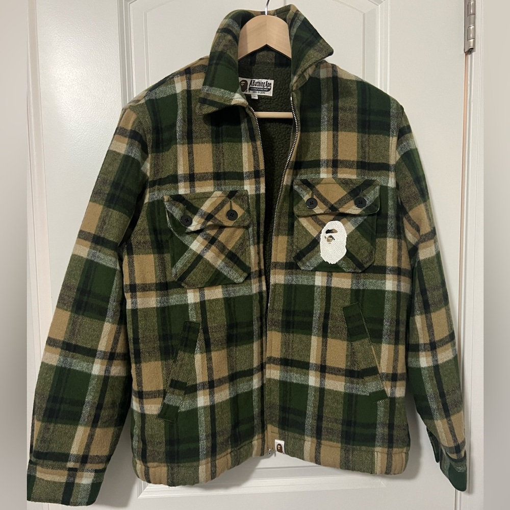 A BATHING APE BAPE Check Zip Cpo Jacket Size Small